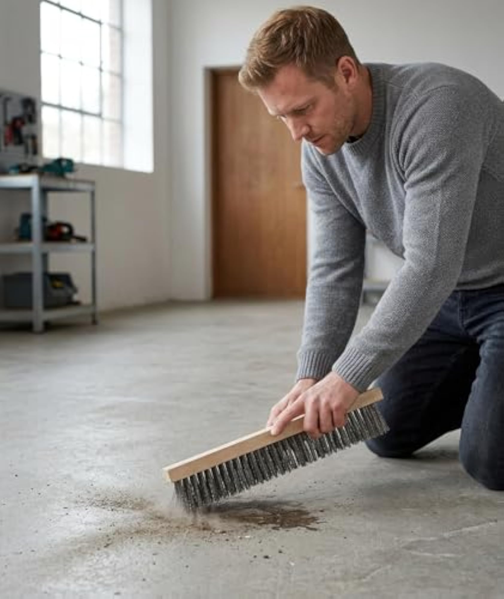 Steel Brush for Cleaning Outdoor Concrete Driveways